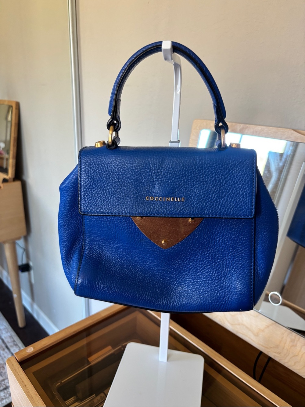 Coccinelle Italian Pebbled Leather Top Handle Satchel | Cobalt Blue